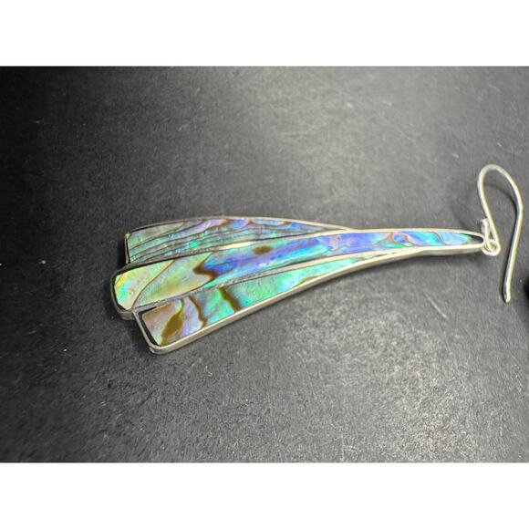 Vtg Samuel B Sterling Silver 925 Abalone Shell Dangle Drop Earrings w/ Case NOS - Picture 3 of 8